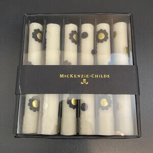 New MACKENZIE-CHILDS MINI DINNER CANDLES SILVER & GOLD MOD FLOWERS 6 Bees Wax
